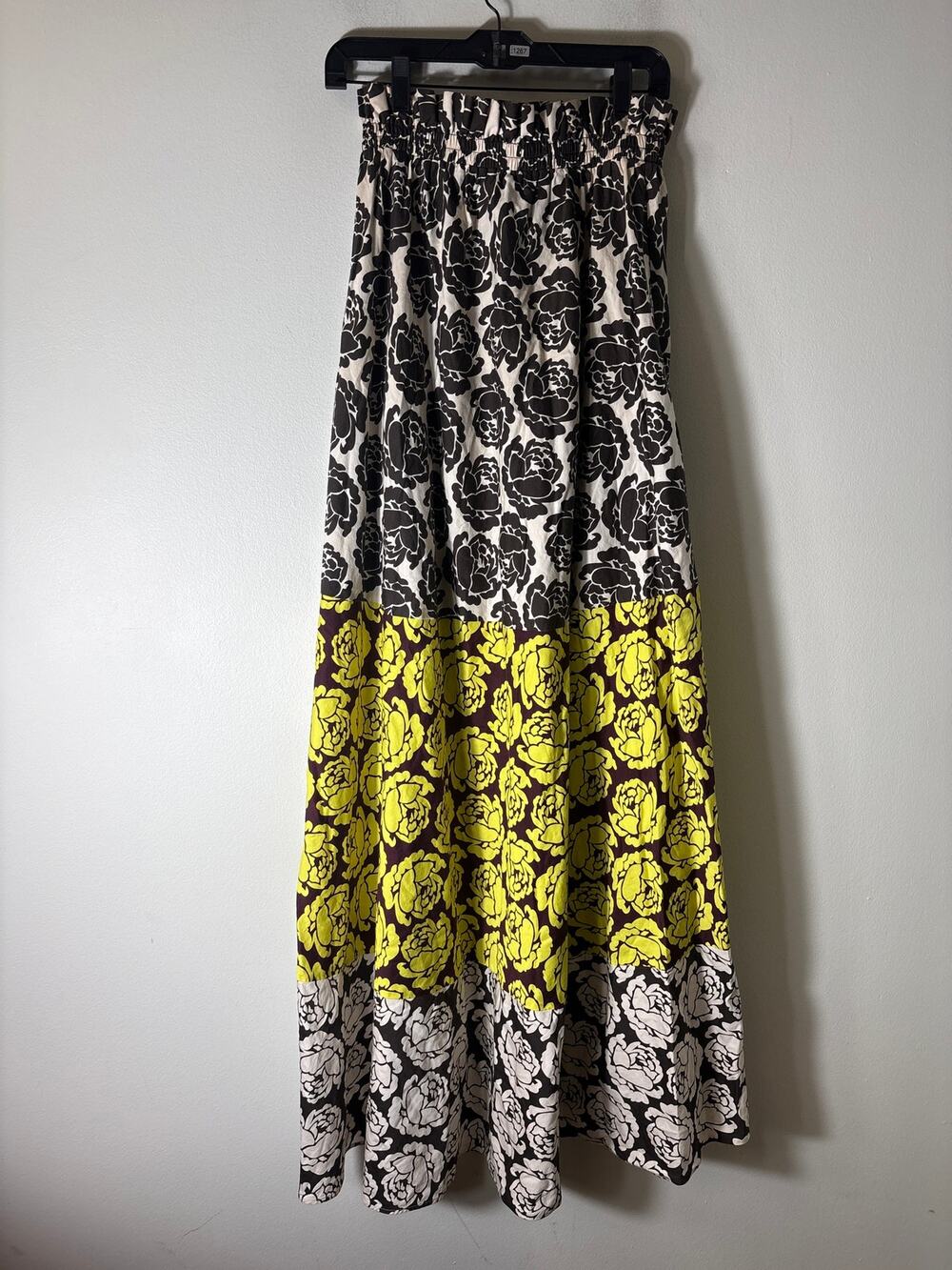 Tory Burch Rose Black/Brown/Yellow Colorblock Maxi Skirt Sz M